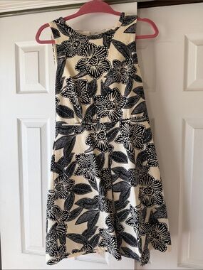 J. Crew Black Floral Print on Cream Sleeveless Mini Dress